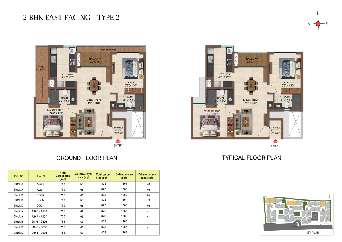 TYPE 2 | 2 BHK EAST FACING